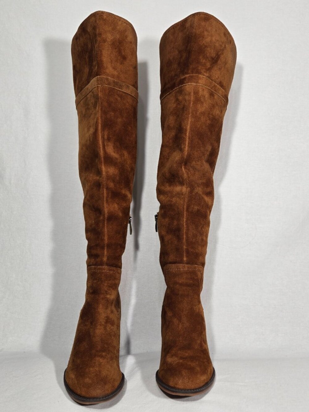 FRANCO SARTO Elnora BOHO Cognac Suede Over The Knee Fringe Boots Size 7.5M-WC. - Picture 4 of 16